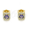 Oro Laminado Stud Earring, Gold Filled Style with Amethyst Cubic Zirconia and White Micro Pave, Polished, Golden Finish, 02.344.0101.1