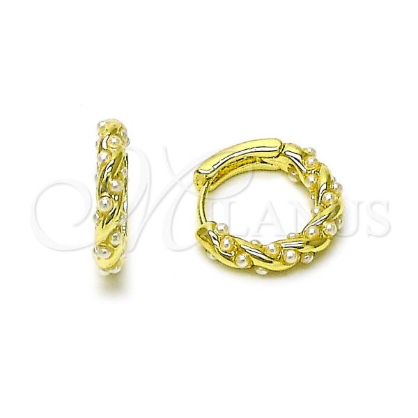 Oro Laminado Huggie Hoop, Gold Filled Style with Ivory Pearl, Polished, Golden Finish, 02.411.0066.15