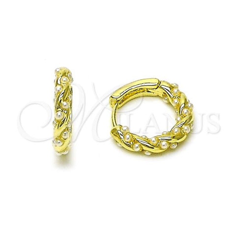 Oro Laminado Huggie Hoop, Gold Filled Style with Ivory Pearl, Polished, Golden Finish, 02.411.0066.15