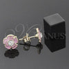 Oro Laminado Stud Earring, Gold Filled Style Flower Design, with White Crystal, Pink Enamel Finish, Golden Finish, 02.64.0261 *PROMO*