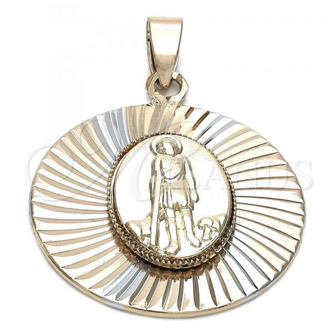 Oro Laminado Religious Pendant, Gold Filled Style San Lazaro Design, Diamond Cutting Finish, Tricolor, 5.196.024