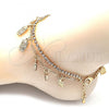 Oro Laminado Charm Anklet , Gold Filled Style Owl and Paperclip Design, with White Crystal, Polished, Golden Finish, 03.372.0013.10