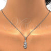 Sterling Silver Earring and Pendant Adult Set, Leaf Design, with White Cubic Zirconia, Polished, Rhodium Finish, 10.174.0270