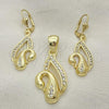 Oro Laminado Earring and Pendant Adult Set, Gold Filled Style Swan Design, with White Crystal, Polished, Golden Finish, 10.160.0047
