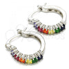 Rhodium Plated Small Hoop, with Multicolor Cubic Zirconia, Polished, Rhodium Finish, 02.210.0280.9.15
