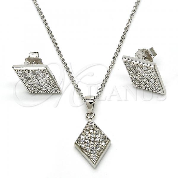 Sterling Silver Earring and Pendant Adult Set, with White Micro Pave, Polished, Rhodium Finish, 10.174.0240