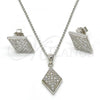 Sterling Silver Earring and Pendant Adult Set, with White Micro Pave, Polished, Rhodium Finish, 10.174.0240