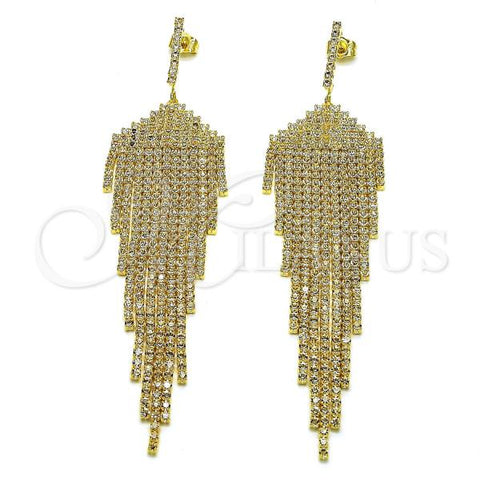 Oro Laminado Long Earring, Gold Filled Style with White Crystal, Polished, Golden Finish, 02.268.0106