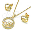 Oro Laminado Earring and Pendant Adult Set, Gold Filled Style Star and Moon Design, with White Micro Pave, Polished, Golden Finish, 10.156.0201