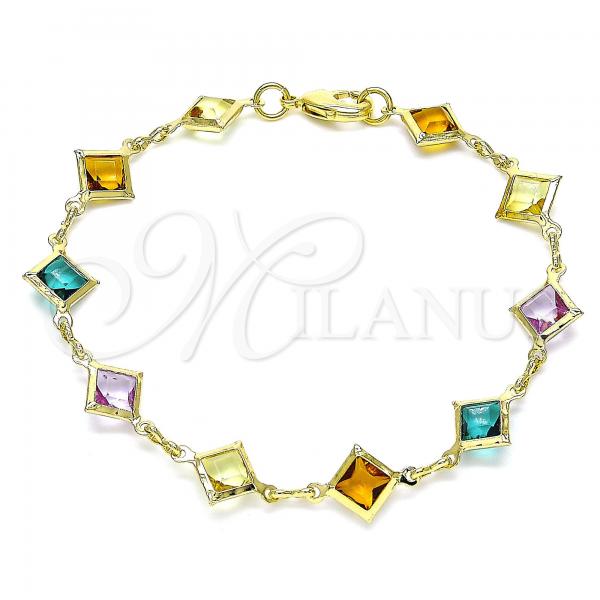 Oro Laminado Fancy Bracelet, Gold Filled Style with Multicolor Crystal, Polished, Golden Finish, 03.386.0017.07