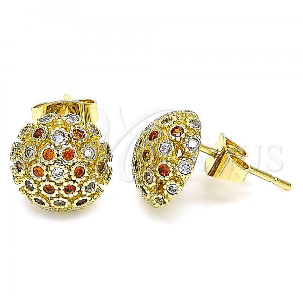 Oro Laminado Stud Earring, Gold Filled Style with Garnet and White Micro Pave, Polished, Golden Finish, 02.344.0017.2