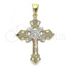 Oro Laminado Religious Pendant, Gold Filled Style Crucifix Design, Polished, Tricolor, 05.351.0025.1