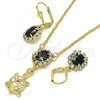 Oro Laminado Earring and Pendant Adult Set, Gold Filled Style Turtle Design, with Black and White Crystal, Polished, Golden Finish, 10.122.0010.1