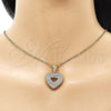 Oro Laminado Fancy Pendant, Gold Filled Style Heart Design, with White Micro Pave, Polished, Golden Finish, 05.411.0024