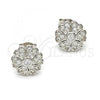 Sterling Silver Stud Earring, Flower Design, with White Cubic Zirconia, Polished, Rhodium Finish, 02.285.0004