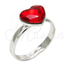 Rhodium Plated Multi Stone Ring, Heart Design, with Light Siam Swarovski Crystals, Polished, Rhodium Finish, 01.239.0002.5 (One size fits all)