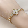 Oro Laminado Fancy Bracelet, Gold Filled Style Four-leaf Clover Design, with White Cubic Zirconia, Polished, Golden Finish, 03.283.0432.07