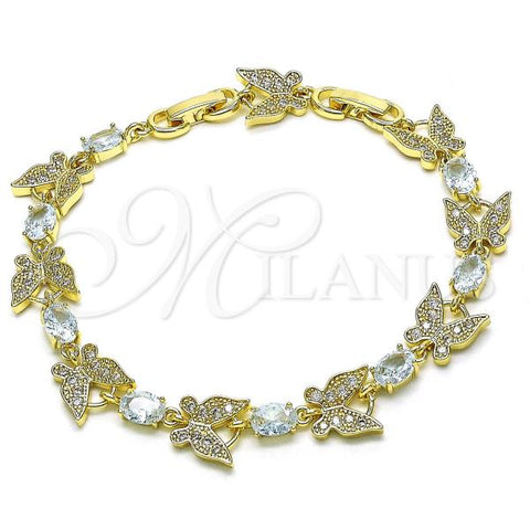 Oro Laminado Fancy Bracelet, Gold Filled Style Butterfly Design, with White Cubic Zirconia and White Micro Pave, Polished, Golden Finish, 03.196.0015.07