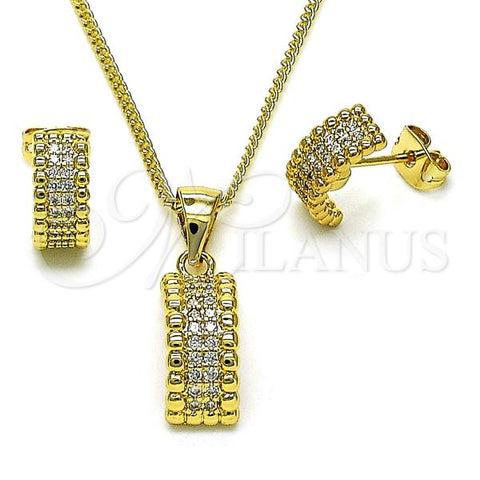 Oro Laminado Earring and Pendant Adult Set, Gold Filled Style with White Micro Pave, Polished, Golden Finish, 10.342.0147