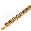 Oro Laminado Tennis Bracelet, Gold Filled Style with Garnet and White Cubic Zirconia, Polished, Golden Finish, 03.206.0007.3.07