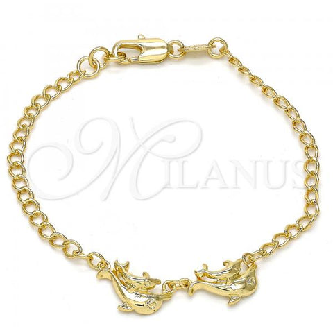 Oro Laminado Fancy Bracelet, Gold Filled Style Dolphin Design, Polished, Golden Finish, 03.168.0007.07