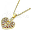 Oro Laminado Pendant Necklace, Gold Filled Style Heart Design, with Garnet and White Micro Pave, Polished, Golden Finish, 04.156.0346.1.20