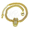 Oro Laminado Fancy Bracelet, Gold Filled Style Owl Design, with White Micro Pave and Orange Red Cubic Zirconia, Polished, Golden Finish, 03.195.0003.08