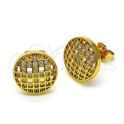 Oro Laminado Stud Earring, Gold Filled Style with White Micro Pave, Polished, Golden Finish, 02.342.0284