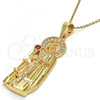 Oro Laminado Religious Pendant, Gold Filled Style Santa Barbara Design, with Garnet and White Cubic Zirconia, Polished, Golden Finish, 05.120.0060