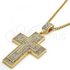 Oro Laminado Pendant Necklace, Gold Filled Style Cross Design, with White Crystal, Polished, Golden Finish, 04.242.0077.30