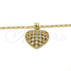 Oro Laminado Pendant Necklace, Gold Filled Style Heart Design, with White Micro Pave, Polished, Golden Finish, 04.156.0118.20