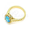 Oro Laminado Multi Stone Ring, Gold Filled Style with Blue Topaz Cubic Zirconia, Polished, Golden Finish, 01.284.0045.1.08