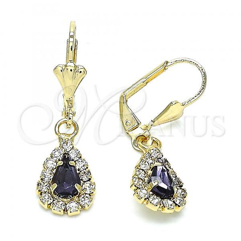 Oro Laminado Dangle Earring, Gold Filled Style Teardrop Design, with Amethyst and White Crystal, Polished, Golden Finish, 02.122.0116.7