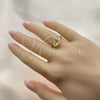 Oro Laminado Multi Stone Ring, Gold Filled Style Cross Design, with White Micro Pave, Polished, Golden Finish, 01.341.0039
