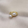 Oro Laminado Multi Stone Ring, Gold Filled Style with White Micro Pave and Ivory Pearl, Polished, Golden Finish, 01.341.0097