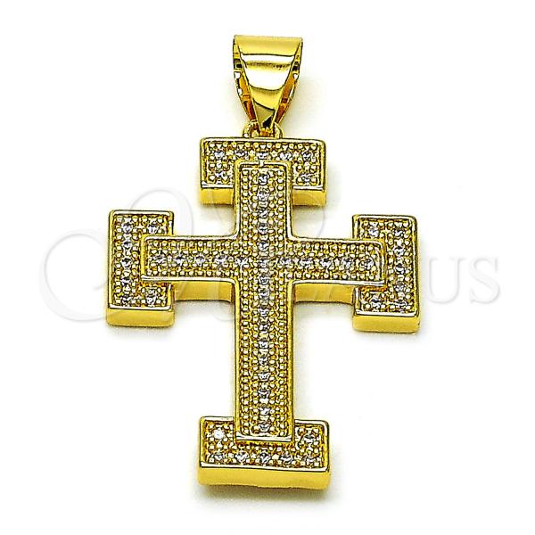 Oro Laminado Religious Pendant, Gold Filled Style Cross Design, with White Cubic Zirconia, Polished, Golden Finish, 05.342.0220