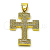 Oro Laminado Religious Pendant, Gold Filled Style Cross Design, with White Cubic Zirconia, Polished, Golden Finish, 05.342.0220