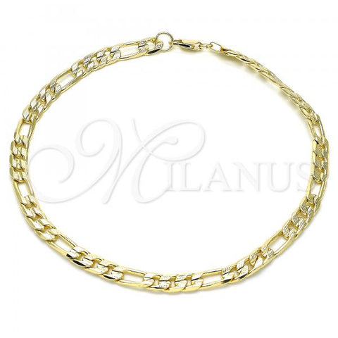Oro Laminado Basic Anklet, Gold Filled Style Figaro Design, Polished, Golden Finish, 04.213.0252.12
