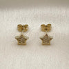 Oro Laminado Stud Earring, Gold Filled Style Star Design, with White Micro Pave, Polished, Golden Finish, 02.411.0076