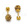 Stainless Steel Stud Earring, Ball Design, with Coffee Crystal, Polished, Golden Finish, 02.271.0010.10