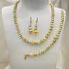Oro Laminado Necklace, Bracelet and Earring, Gold Filled Style Diamond Cutting Finish, Tricolor, 06.170.0006