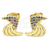 Oro Laminado Stud Earring, Gold Filled Style with Multicolor Micro Pave, Polished, Golden Finish, 02.233.0014