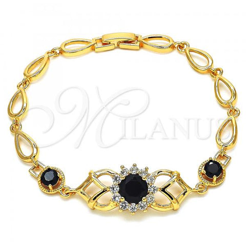 Oro Laminado Fancy Bracelet, Gold Filled Style with Black and White Cubic Zirconia, Polished, Golden Finish, 03.266.0027.1.08