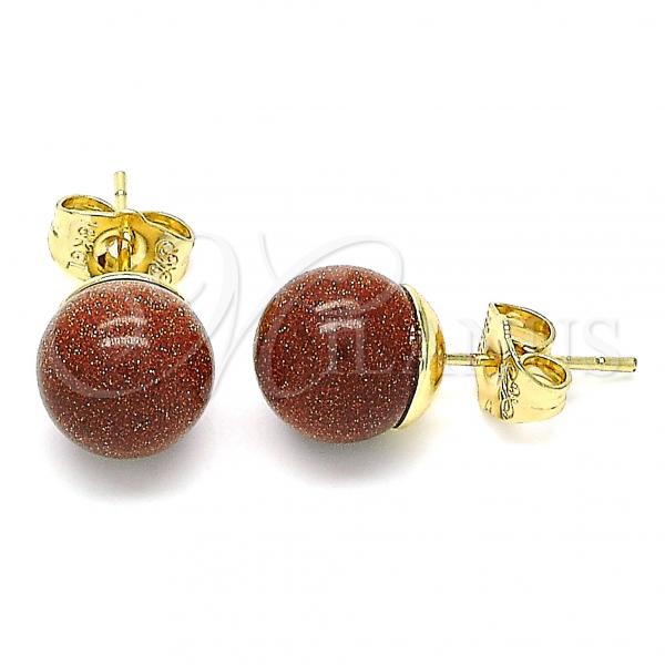 Oro Laminado Stud Earring, Gold Filled Style Ball Design, Polished, Golden Finish, 02.63.2121.4