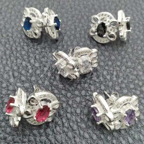 Sterling Silver Stud Earring, Flower Design, with White Cubic Zirconia, Polished, Silver Finish, 02.398.0008