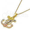 Oro Laminado Religious Pendant, Gold Filled Style Crucifix and Anchor Design, Polished, Tricolor, 05.253.0003