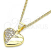 Oro Laminado Pendant Necklace, Gold Filled Style Heart Design, with White Micro Pave, Polished, Golden Finish, 04.156.0354.20