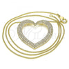 Oro Laminado Pendant Necklace, Gold Filled Style Heart Design, with White Micro Pave, Polished, Golden Finish, 04.156.0218.20