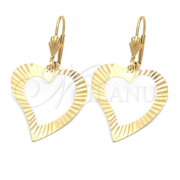 Oro Laminado Dangle Earring, Gold Filled Style Heart Design, Golden Finish, 02.63.0996