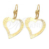 Oro Laminado Dangle Earring, Gold Filled Style Heart Design, Golden Finish, 02.63.0996